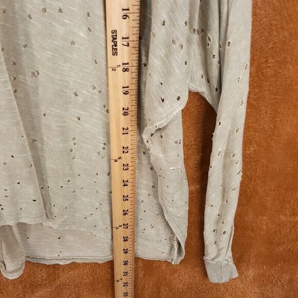 ANAMA Womens Top Small Tan Pullover Oversized Dolman Sleeve Distressed Holes - Picture 4 of 7